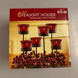 NIB Tealight Candle Holder Set w/ Faux Cranberries Christmas Holiday